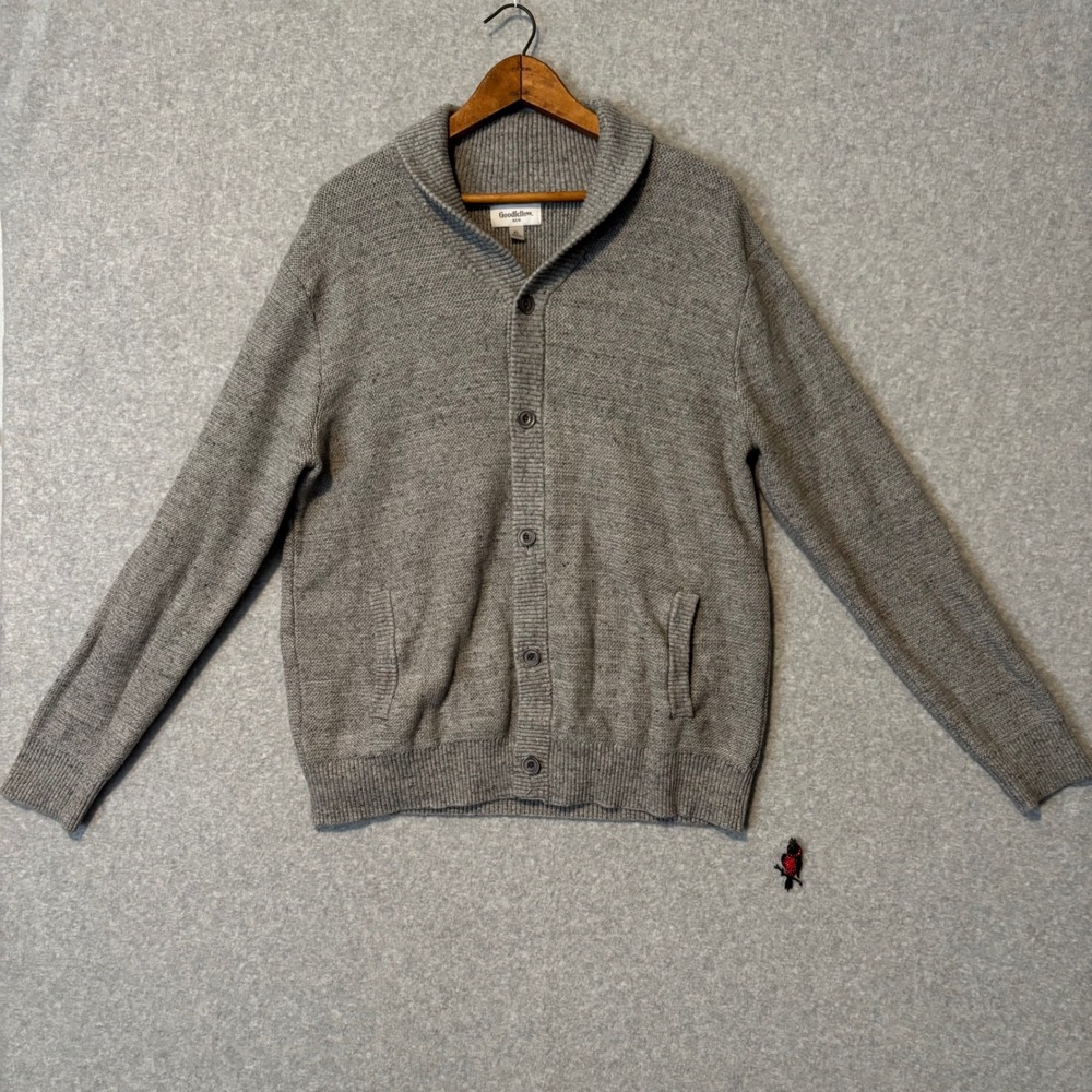 Goodfellow & Co‎ Men's XL Cardigan Sweater Grey Shawl Collar Button Front Cotton